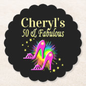 ピンクパーソナライズされたハイヒール50番目誕生日 ペーパーコースター (正面)