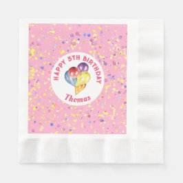 ピンクパーソナライズされたハッピーバースデー紙吹雪バルーン 縁ありランチョンナプキン