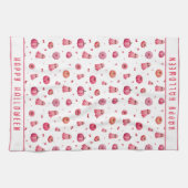 ピンクパーソナライズされたハロウィーンカボチャ キッチンタオル (横)