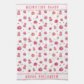 ピンクパーソナライズされたハロウィーンカボチャ キッチンタオル (縦)