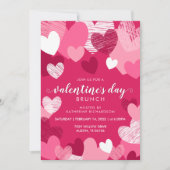 ピンクパーソナライズされたハートズバレンタインズデイブランチ 招待状 (正面)