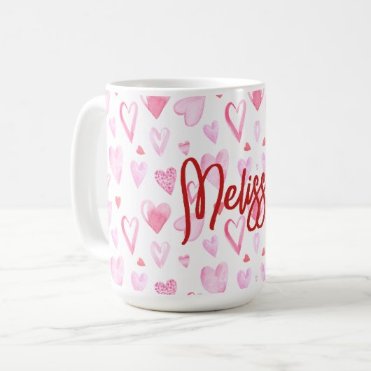 ピンクパーソナライズされたハートセラミックマグカップ コーヒーマグカップ (正面左)