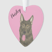 ピンクパーソナライズされたハートセーブルドイツシェパード オーナメント (正面)