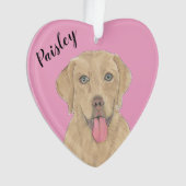 ピンクパーソナライズされたハートダドレーラブラドール オーナメント (正面)