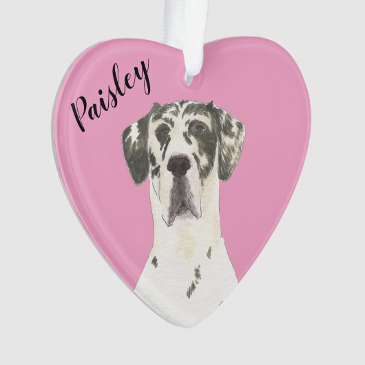 ピンクパーソナライズされたハートハーレクイングレートダン オーナメント (正面)