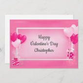 ピンクパーソナライズされたハートバルーンValentine's Day H シーズンカード (正面/裏面)