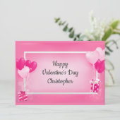 ピンクパーソナライズされたハートバルーンValentine's Day H シーズンカード (スタンド正面)