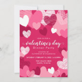 ピンクパーソナライズされたハートバレンタインデーパーティー 招待状 (正面)