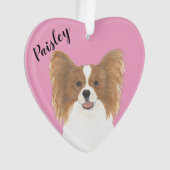ピンクパーソナライズされたハートパピ赤と白ロン オーナメント (正面)
