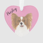 ピンクパーソナライズされたハートパピ赤と白ロン オーナメント (裏面)