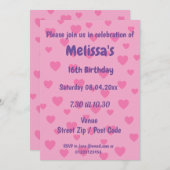 ピンクパーソナライズされたハートパーティの招待状 招待状 (正面/裏面)