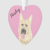ピンクパーソナライズされたハートブラックとタンドイツシェップ オーナメント (正面)