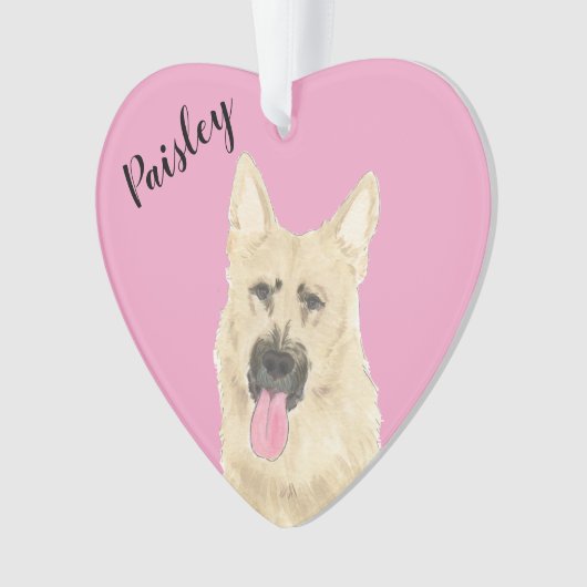 ピンクパーソナライズされたハートブラックとタンドイツシェップ オーナメント (正面)