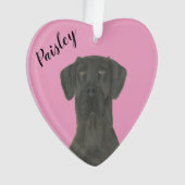 ピンクパーソナライズされたハートブラックグレートダン オーナメント (正面)