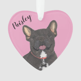 ピンクパーソナライズされたハートブラックブリンドルフレンチー オーナメント