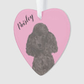 ピンクパーソナライズされたハートブラックプードル オーナメント (正面)