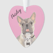 ピンクパーソナライズされたハートブルーファウントリコロフレンチー オーナメント (正面)