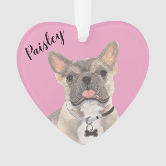 ピンクパーソナライズされたハートブルーファウントリコロフレンチー オーナメント (正面)