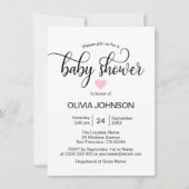 ピンクパーソナライズされたハートホワイトガールベビーシャワー 招待状 (正面)