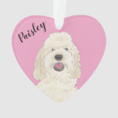 ピンクパーソナライズされたハートホワイトクリームゴールデンドードル オーナメント (裏面)