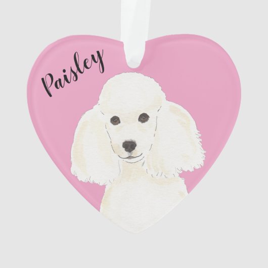 ピンクパーソナライズされたハートホワイトプードル オーナメント (裏面)