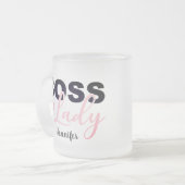 ピンクパーソナライズされたハートボスレディーコーヒー フロストグラスマグカップ (正面左)