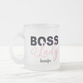 ピンクパーソナライズされたハートボスレディーコーヒー フロストグラスマグカップ (左)