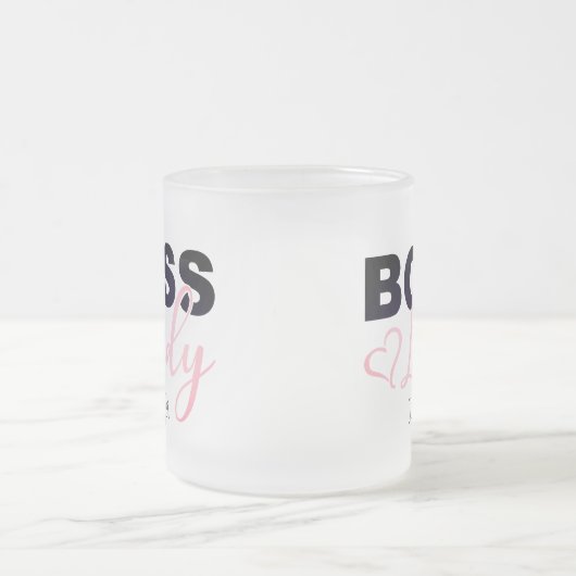 ピンクパーソナライズされたハートボスレディーコーヒー フロストグラスマグカップ (中央)