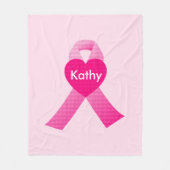 ピンクパーソナライズされたハートリボン乳がん フリースブランケット (正面)
