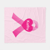 ピンクパーソナライズされたハートリボン乳がん フリースブランケット (正面(横))