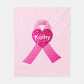 ピンクパーソナライズされたハートリボン乳がん フリースブランケット (正面)