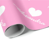 ピンクパーソナライズされたハート赤ちゃんシャワーラッピング紙 ラッピングペーパー (ロールコーナー)