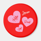 ピンクパーソナライズされたハート赤母 マグネット (正面)