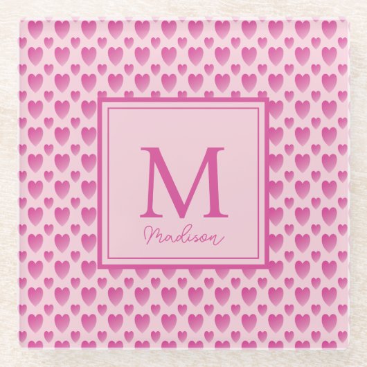 ピンクパーソナライズされたハート ガラスコースター (正面)