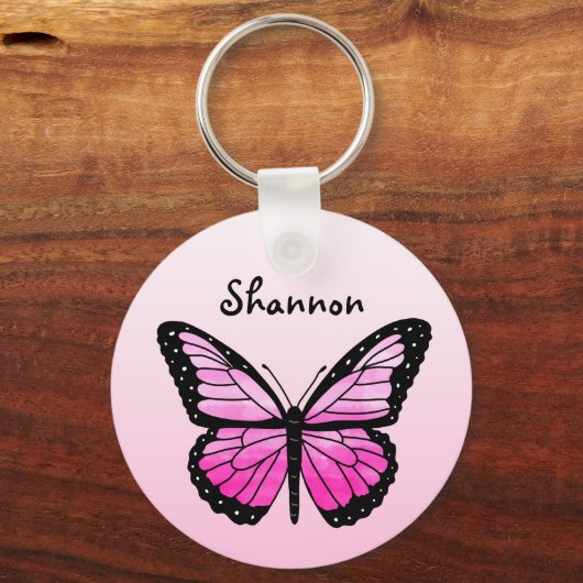 ピンクパーソナライズされたバタフライキーチェーン キーホルダー (正面)