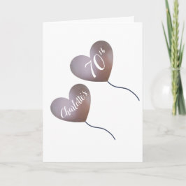 ピンクパーソナライズされたバルーン70thバースデーカード カード