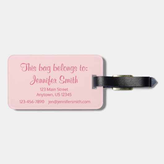 ピンクパーソナライズされたバレエつま先ポインテシューズダンス ラゲッジタグ (裏面横)