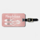 ピンクパーソナライズされたバレエのスリッパガーリーバラ金ゴールド ラゲッジタグ (正面横)