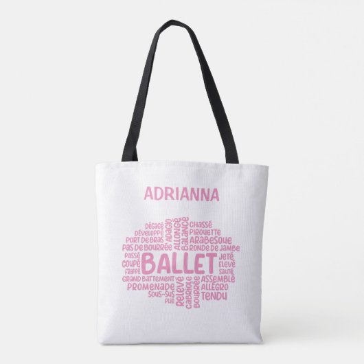 ピンクパーソナライズされたバレエタイポグラフィトートバッグ トートバッグ (裏面)