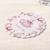 ピンクパーソナライズされたバレリーナ誕生日 ペーパーコースター (アングル)