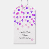ピンクパーソナライズされたパープルバルーンベビーシャワー ギフトタグ (正面)
