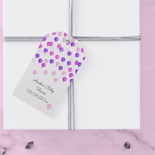 ピンクパーソナライズされたパープルバルーンベビーシャワー ギフトタグ
