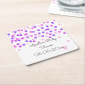 ピンクパーソナライズされたパープルバルーンベビーシャワー スクエアペーパーコースター (アングル)