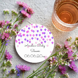 ピンクパーソナライズされたパープルバルーンベビーシャワー スクエアペーパーコースター