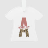 ピンクパーソナライズされたヒョウ柄モノグラム オーナメント (裏面)