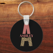 ピンクパーソナライズされたヒョウ柄モノグラム キーホルダー (正面)