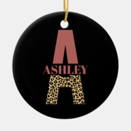 ピンクパーソナライズされたヒョウ柄モノグラム セラミックオーナメント