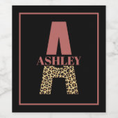 ピンクパーソナライズされたヒョウ柄モノグラム ワインラベル (シングルラベル)