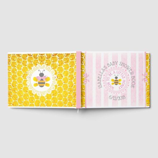 ピンクパーソナライズされたビー(昆虫)マルハナバチ赤ちゃんシャワーブック ゲストブック (全面)