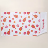 ピンクパーソナライズされたピックボール ビーチタオル (正面)